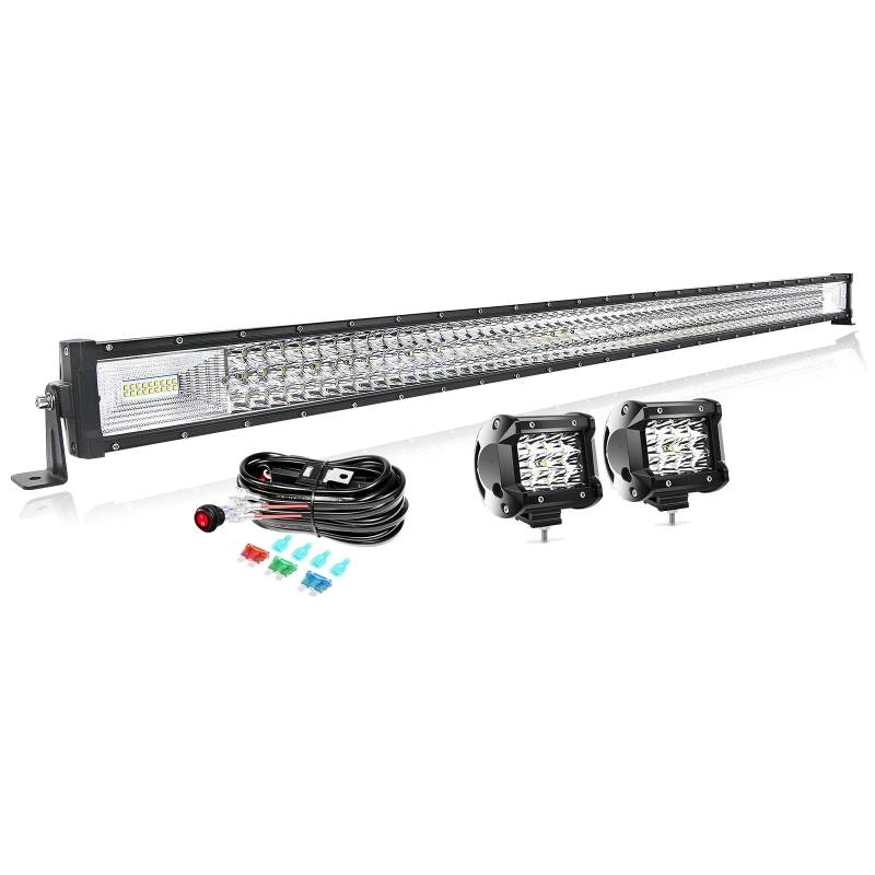 PICAA 50 Zoll 648W LED Lightbar+2x 4 36W Arbeitsscheinwerfer+Kabelbaum Kit, Tri-Reihen Led Lichtbalken 12V 24V Auto Offroad 4x4 Zusatzscheinwerfer Flutlicht Spotlight von PICAA