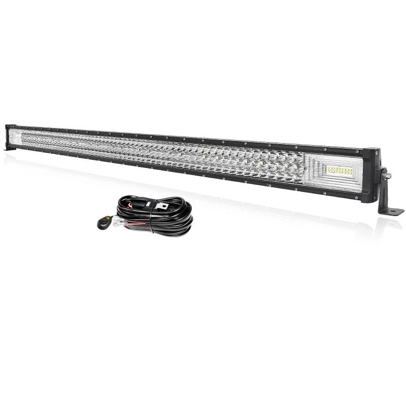 PICAA 50 Zoll 648W LED Lightbar mit 12V Kabelbaum Kit, 3 Rows Led Lichtbalken Arbeitsscheinwerfer Light Bar 6000K Weiß Wasserdicht für Auto Offroad 4x4 SUV LKW ATV von PICAA