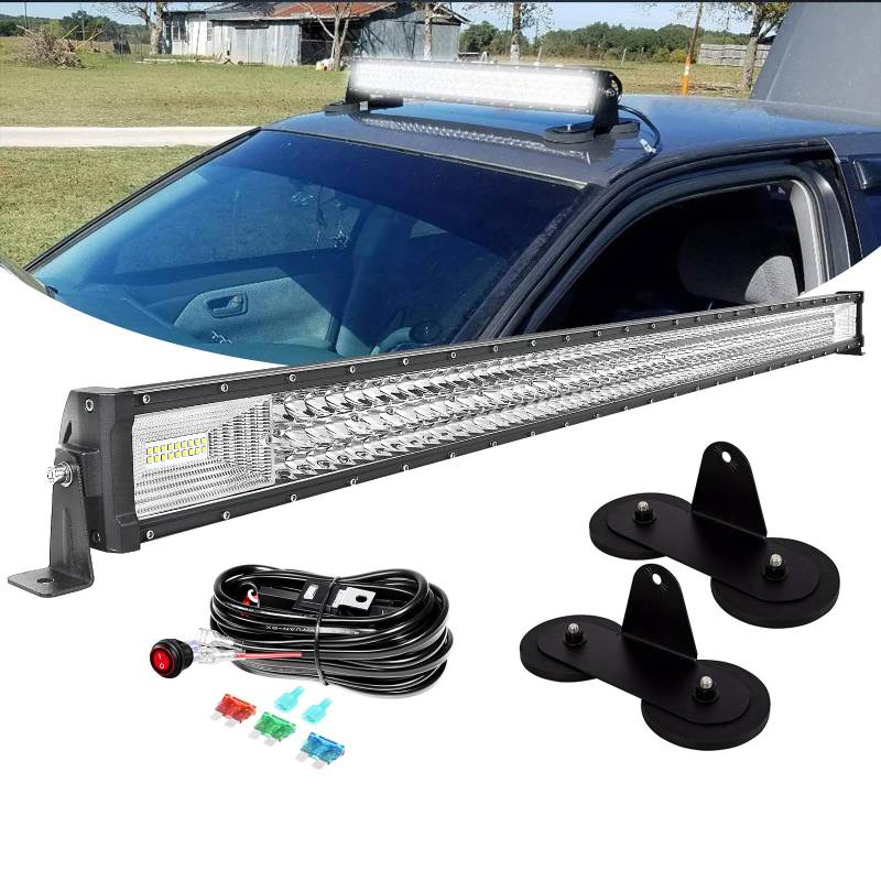 PICAA 50 Zoll 648W LED Lightbar mit Magnetische Halterung Kabelbaum Kit, Tri-Reihen LED Arbeitsscheinwerfer Lichtbalken 12V 24V Lichtleiste Auto Offroad 4x4 Zusatzscheinwerfer von PICAA