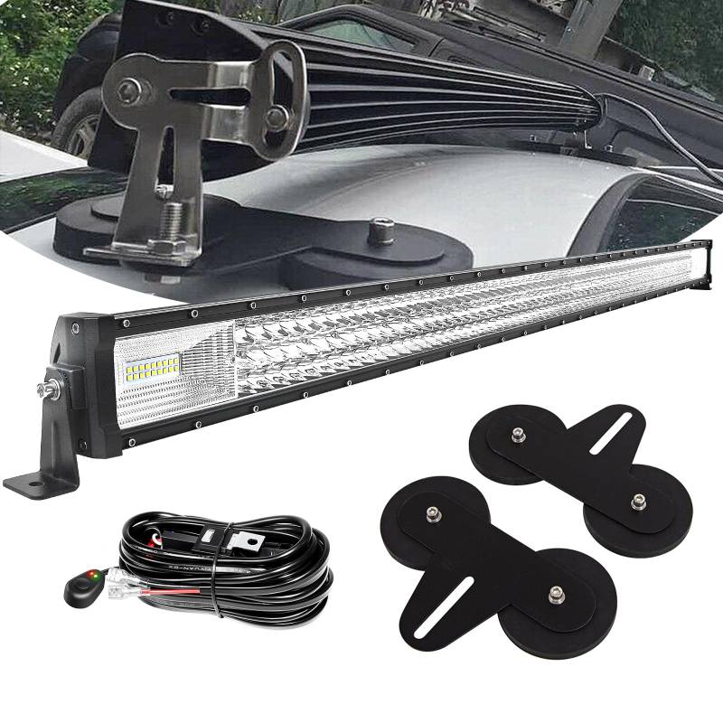 PICAA 52 Zoll 675W LED Lightbar+Magnetische Halterung+Kabelbaum Kit, Tri-Reihen LED Arbeitsscheinwerfer Lichtbalken 12V 24V Auto Offroad 4x4 Zusatzscheinwerfer von PICAA