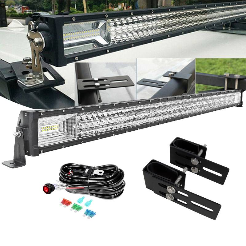 PICAA 52 Zoll 675W LED Lightbar mit Gepäck Halterung Kabelbaum Kit, Tri-Reihen LED Arbeitsscheinwerfer Lichtbalken 12V 24V Lichtleiste Auto Offroad 4x4 Zusatzscheinwerfer von PICAA