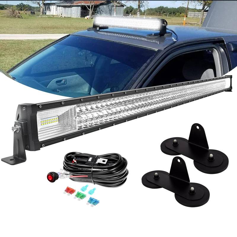 PICAA 52 Zoll 675W LED Lightbar mit Magnetische Halterung Kabelbaum Kit, Tri-Reihen LED Arbeitsscheinwerfer Lichtbalken 12V 24V Lichtleiste Auto Offroad 4x4 Zusatzscheinwerfer von PICAA