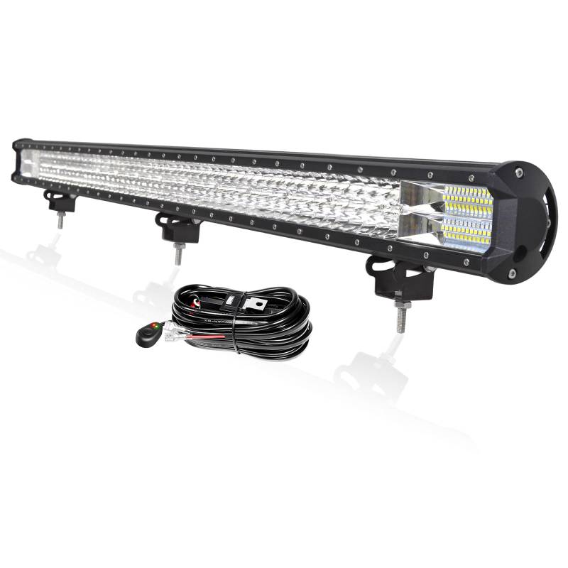 PICAA 45 Zoll 612W 3 Rows LED Lightbar Auto 12V Mit Kabelbaum Kit Led Lichtbalken Arbeitsscheinwerfer Bar 6000K Weiß Wasserdicht für Offroad LKW 4x4 SUV KFZ ATV von PICAA