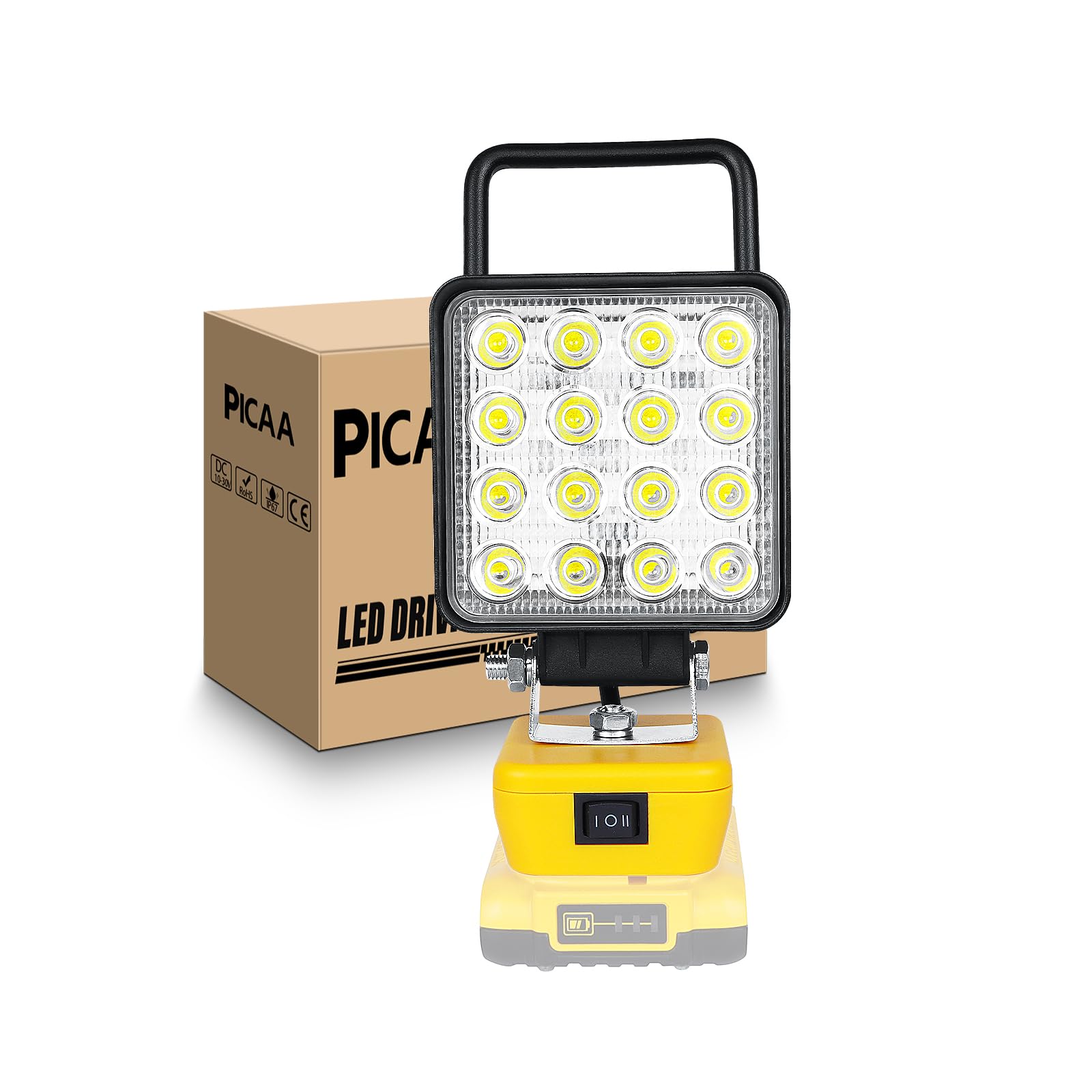 PICAA Akku Lampe Für Dewalt 18V/20V, 48W Kabellose Led Arbeitsleuchte, Baustrahler Led, Tragbares Flutlichter Baustellen Lampe, Scheinwerfer für Camping, Werkstatt, Garage (kein Akku) von PICAA