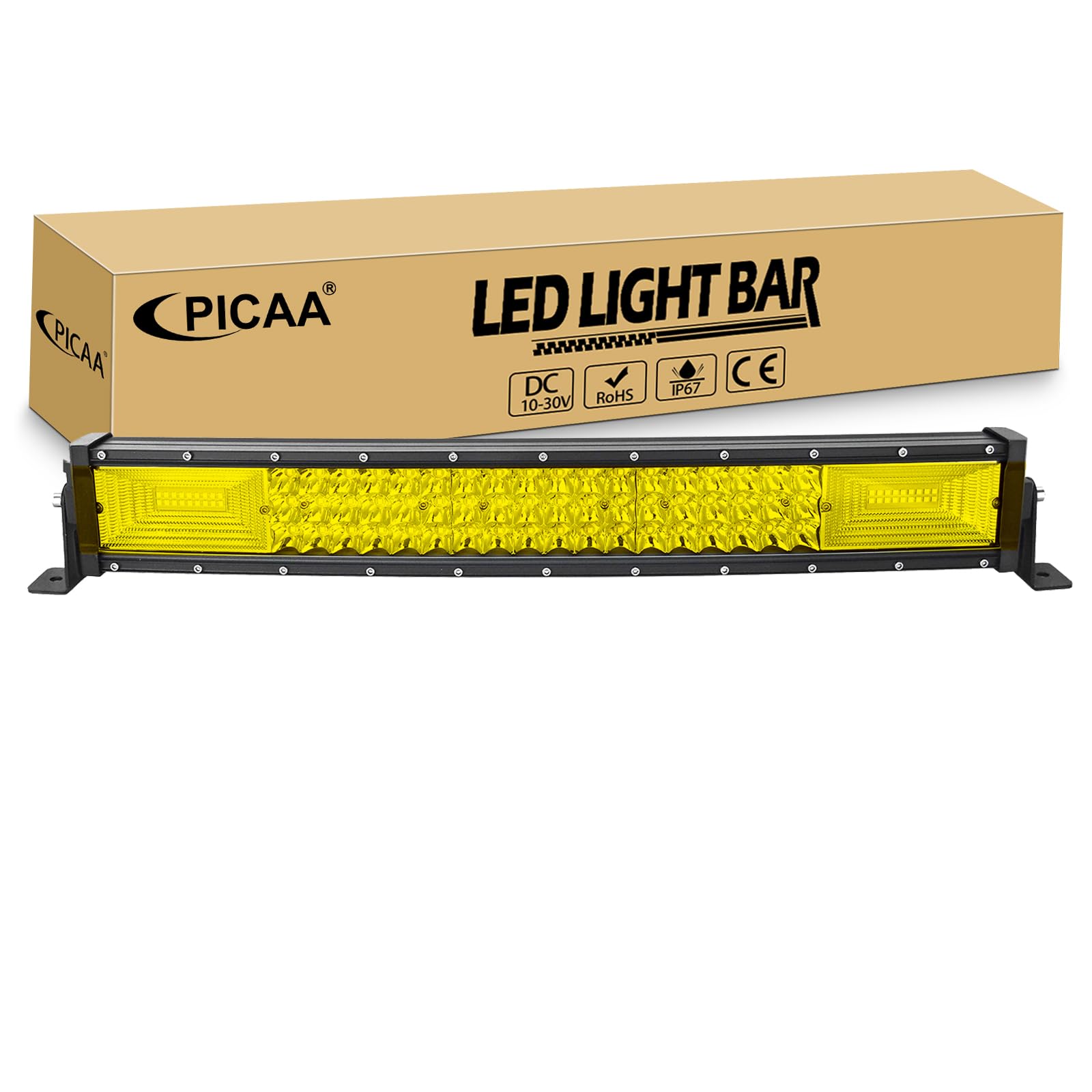 PICAA Gebogen 22 Zoll 270W Gelb LED Lightbar, Tri-Reihen LED Arbeitsscheinwerfer Lichtbalken 12V 24V Auto Offroad 4x4 Zusatzscheinwerfer Flutlicht Spotlight von PICAA