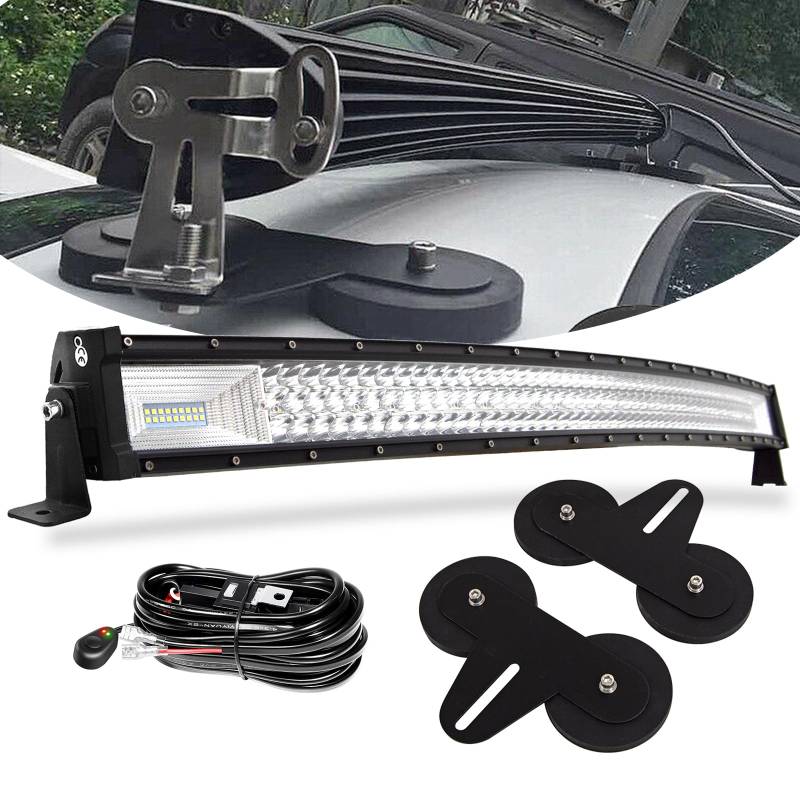 PICAA Gebogen 42 Zoll 540W LED Arbeitsscheinwerfer mit Magnetische Halterung Kabelbaum Kit, Tri-Reihen LED Lightbar Lichtbalken 12V Lichtleiste Auto Offroad Zusatzscheinwerfer von PICAA