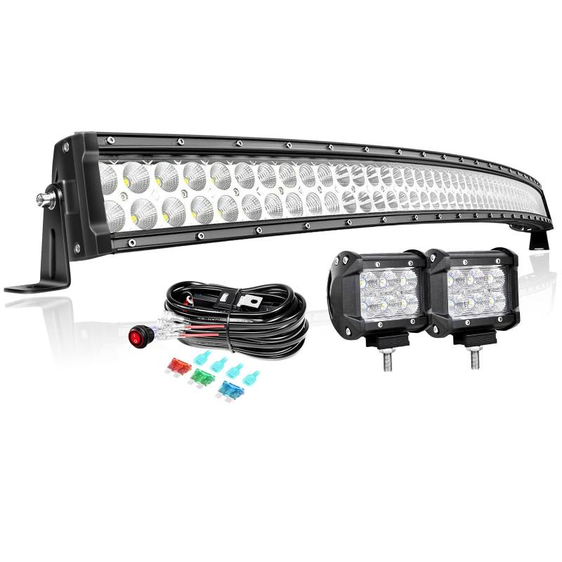 PICAA Gebogen 50 Zoll 288W LED Lightbar+2x 4 18W Arbeitsscheinwerfer+Kabelbaum Kit, Doppelt Reihen Led Lichtbalken 12V 24V Auto Offroad 4x4 Zusatzscheinwerfer von PICAA