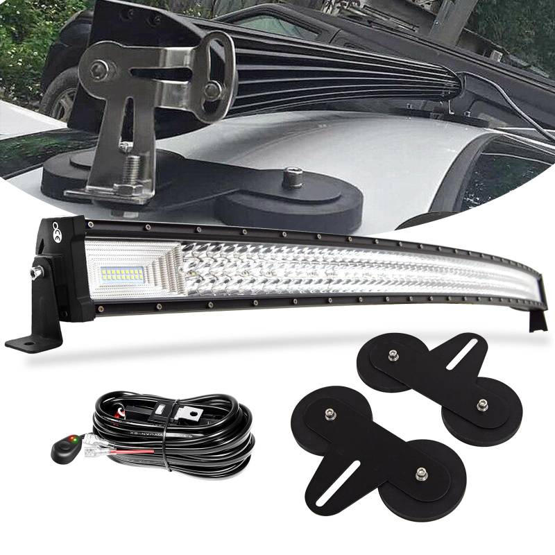 PICAA Gebogen 52 Zoll 675W LED Arbeitsscheinwerfer mit Magnetische Halterung Kabelbaum Kit, Tri-Reihen LED Lightbar Lichtbalken 12V Lichtleiste Auto Offroad Zusatzscheinwerfer von PICAA