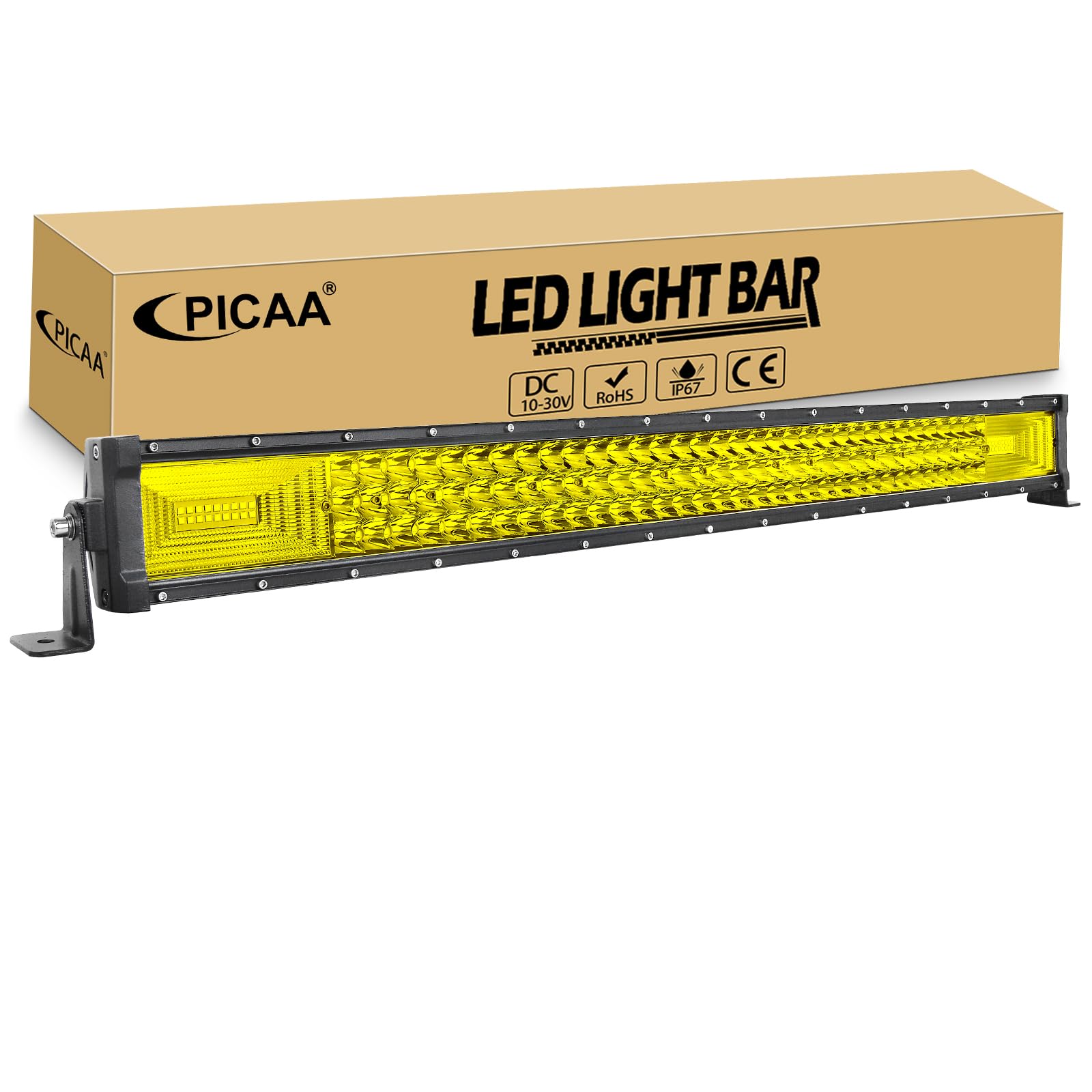 PICAA Gelb LED Lightbar Offroad, 32 Zoll 405W LED Arbeitsscheinwerfer Bar, 12V 24V 3000K Lichtbalken Auto 4x4 LKW Traktor Zusatzscheinwerfer von PICAA