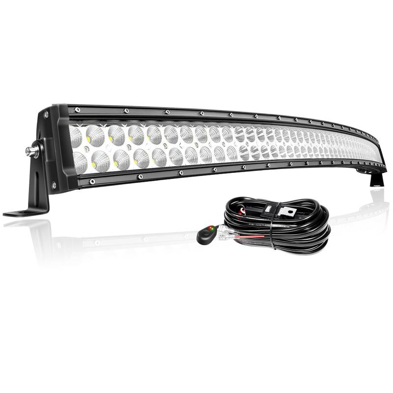 PICAA Gewölbt 52 Zoll 300W LED Lightbar Auto 12V Mit Kabelbaum Kit Led Lichtbalken Arbeitsscheinwerfer Bar 6000K Weiß Wasserdicht für Offroad LKW 4WD 4x4 SUV KFZ UTE ATV von PICAA