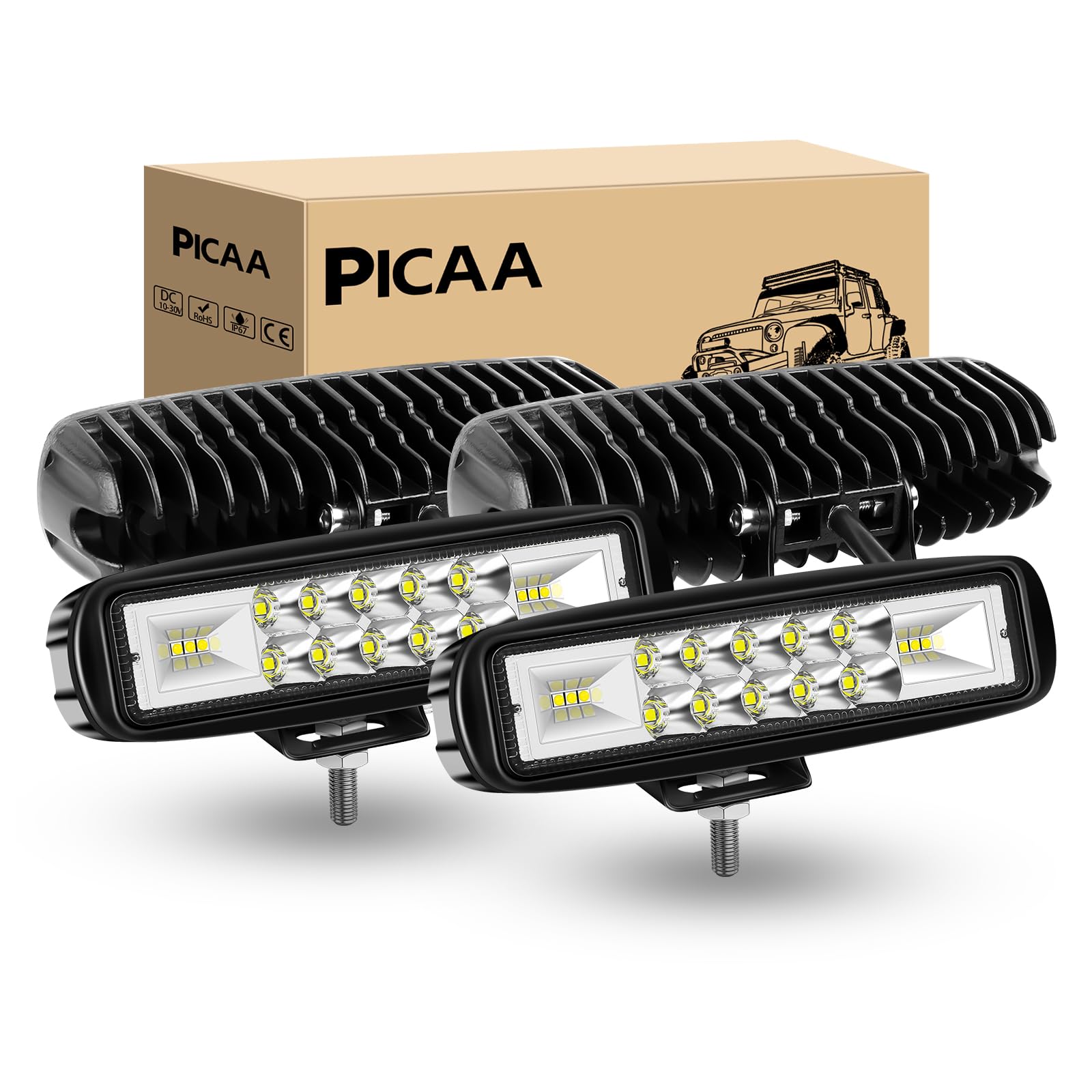 PICAA LED Arbeitsscheinwerfer, 4X 24W 6 Zoll 7D Arbeitsscheinwerfer Traktor 12V 24V Wasserdicht Arbeitslicht led zusatzscheinwerfer für Bagger Traktoren Schlepper Gabelstapler ATV Lkw, offroad von PICAA