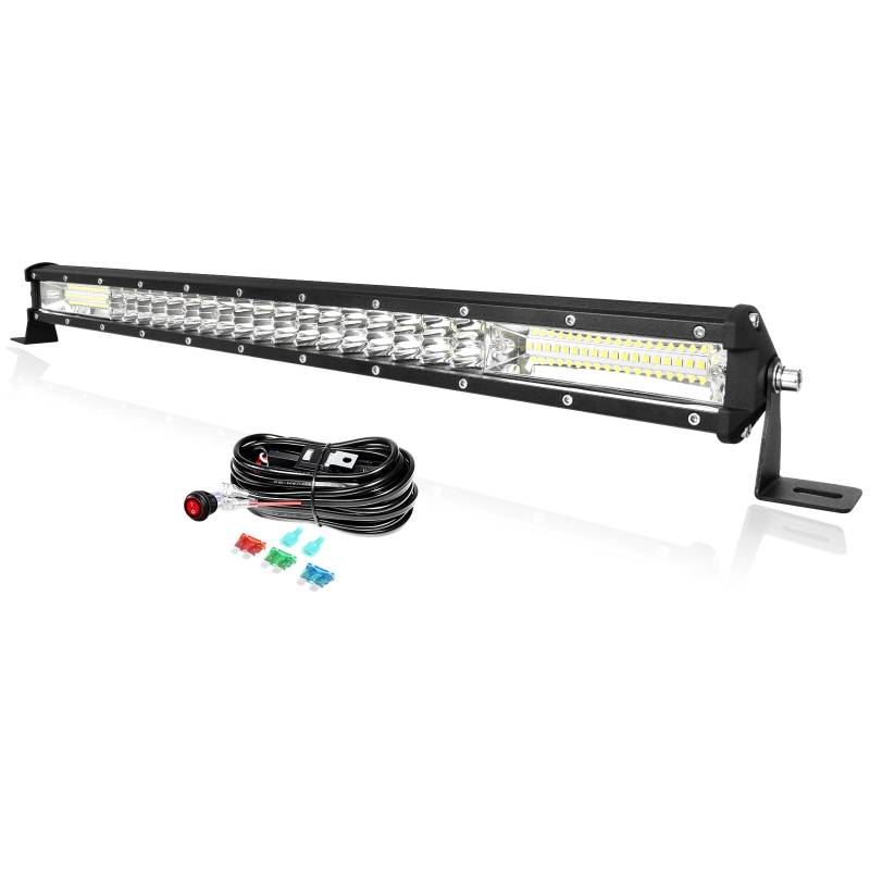 PICAA LED Arbeitsscheinwerfer 24 Zoll 216W Lightbar Mit 12V Kabelbaum Kabelsatz, 6000K Weiß LED Lichtbalken Auto für Offroad 4x4 LKW Traktor SUV ATV von PICAA