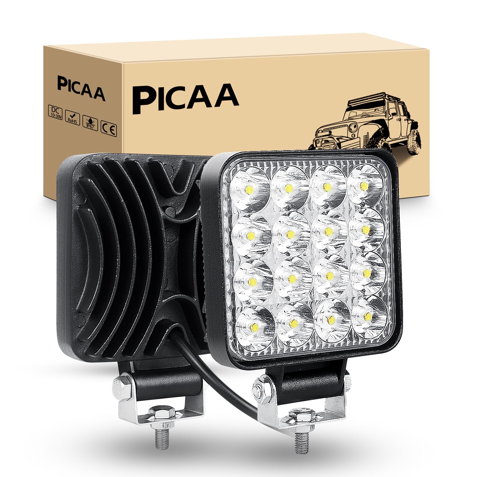 PICAA LED Arbeitsscheinwerfer 2X 3.3 Zoll 48W Arbeitsscheinwerfer Traktor 12V 24V Spotlight Wasserdicht Arbeitslicht led zusatzscheinwerfer für Bagger Traktoren Schlepper ATV Lkw Offroad 4X4 von PICAA