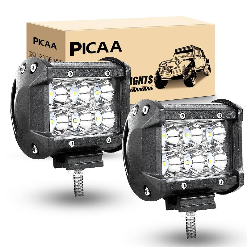 PICAA LED Arbeitsscheinwerfer 2X 4 Zoll 18W Arbeitsscheinwerfer Traktor 12V 24V Spotlight Wasserdicht Arbeitslicht led zusatzscheinwerfer für Bagger Traktoren Schlepper Gabelstapler ATV Lkw, offroad von PICAA