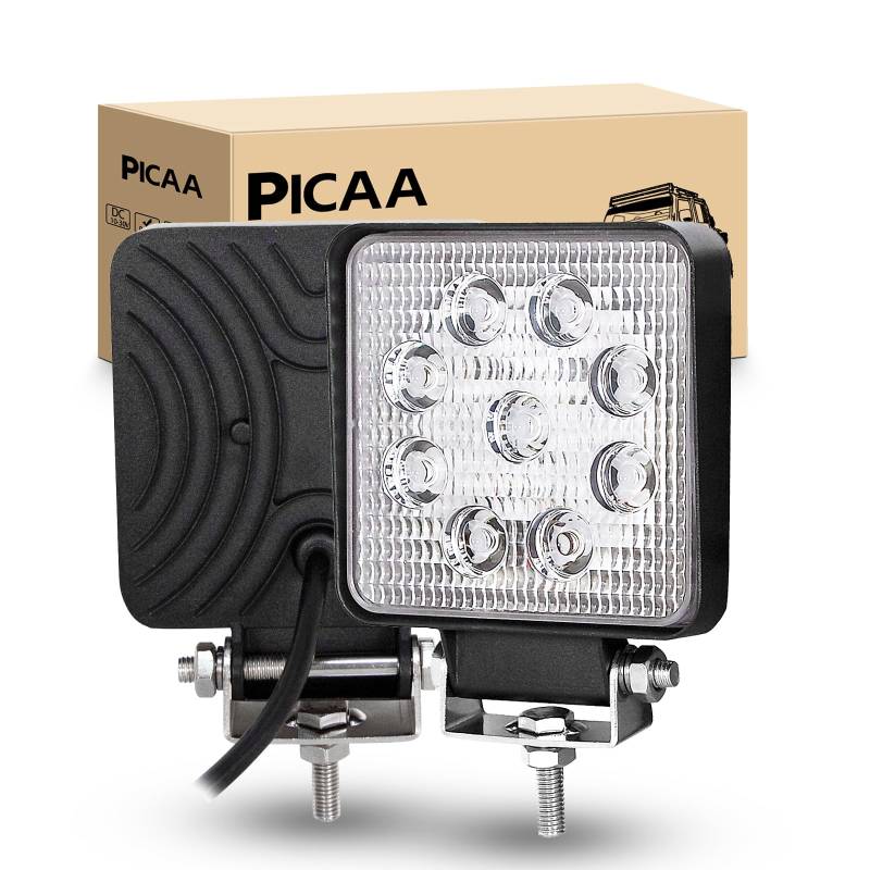 PICAA LED Arbeitsscheinwerfer 2X 4.1 Zoll 27W Arbeitsscheinwerfer Traktor 12V 24V Flutlicht Wasserdicht Arbeitslicht led zusatzscheinwerfer für Bagger Traktoren Schlepper ATV Lkw Offroad 4X4 von PICAA