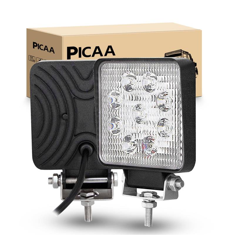 PICAA LED Arbeitsscheinwerfer 2X 4.1 Zoll 27W Arbeitsscheinwerfer Traktor 12V 24V Spotlight Wasserdicht Arbeitslicht led zusatzscheinwerfer für Bagger Traktoren Schlepper ATV Lkw Offroad 4X4 von PICAA