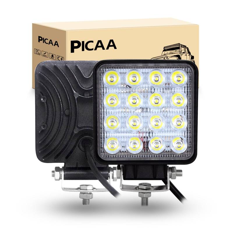 PICAA LED Arbeitsscheinwerfer 2X 4.2 Zoll 48W Arbeitsscheinwerfer Traktor 12V 24V Spotlight Wasserdicht Arbeitslicht led zusatzscheinwerfer für Bagger Traktoren Schlepper ATV Lkw Offroad 4X4 von PICAA