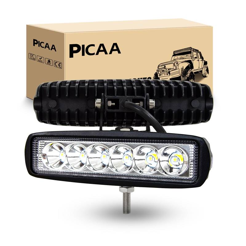 PICAA LED Arbeitsscheinwerfer 2X 6 Zoll 18W Arbeitsscheinwerfer Traktor 12V 24V Spotlight Wasserdicht Arbeitslicht led zusatzscheinwerfer für Bagger Traktoren Schlepper Gabelstapler ATV LKW, Offroad von PICAA