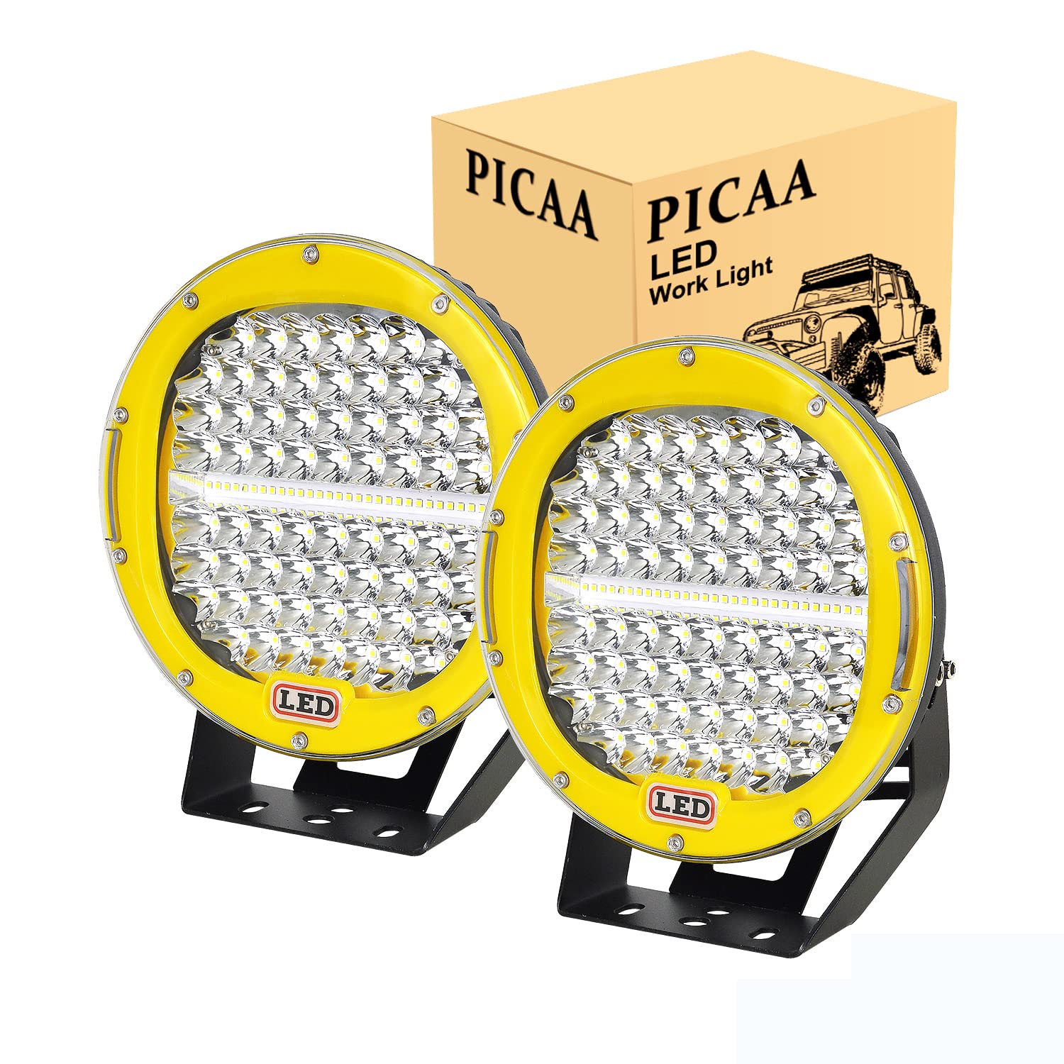 PICAA LED Arbeitsscheinwerfer 2X 9 Zoll 294W Gelb Spot Scheinwerfer LED Scheinwerfer Nebelscheinwerfer LED Scheinwerfer Offroad Bar 12V 24V für Offroad Motorrad 4WD SUV ATV UTV Truck von PICAA