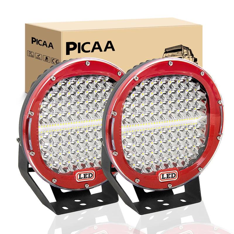 PICAA LED Arbeitsscheinwerfer 2X 9 Zoll 294W Rot Spot Scheinwerfer LED Scheinwerfer Nebelscheinwerfer LED Scheinwerfer Offroad Bar 12V 24V für Offroad Motorrad 4WD SUV ATV UTV Truck von PICAA