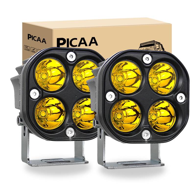 PICAA LED Arbeitsscheinwerfer 3 Zoll 40W Bernstein 3500k Scheinwerfer LED Scheinwerfer Nebelscheinwerfer LED Scheinwerfer Offroad Bar 12V 24V für Offroad Motorrad 4WD SUV ATV UTV Truck（2 Stück） von PICAA