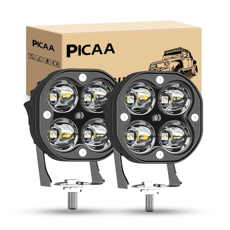 PICAA LED Arbeitsscheinwerfer 3 Zoll 40W weiß 6500k Scheinwerfer LED Scheinwerfer Nebelscheinwerfer LED Scheinwerfer Offroad Bar 12V 24V für Offroad Motorrad 4WD SUV ATV UTV Truck（2 Stück） von PICAA