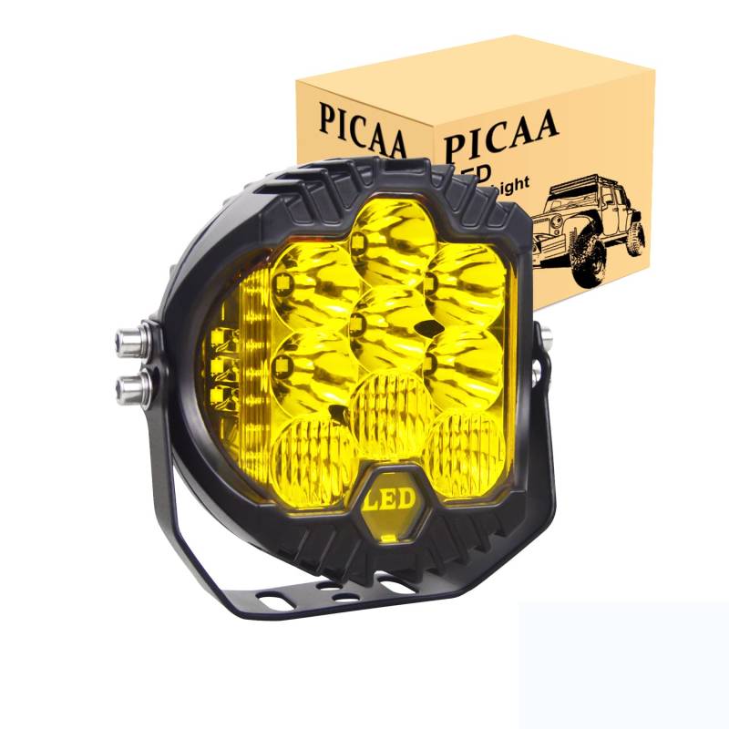 PICAA LED Arbeitsscheinwerfer 5 Zoll 50W Bernstein 3000k Scheinwerfer LED Scheinwerfer Nebelscheinwerfer LED Scheinwerfer Offroad Bar 12V 24V für Offroad Motorrad 4WD SUV ATV UTV Truck（1 Stück） von PICAA
