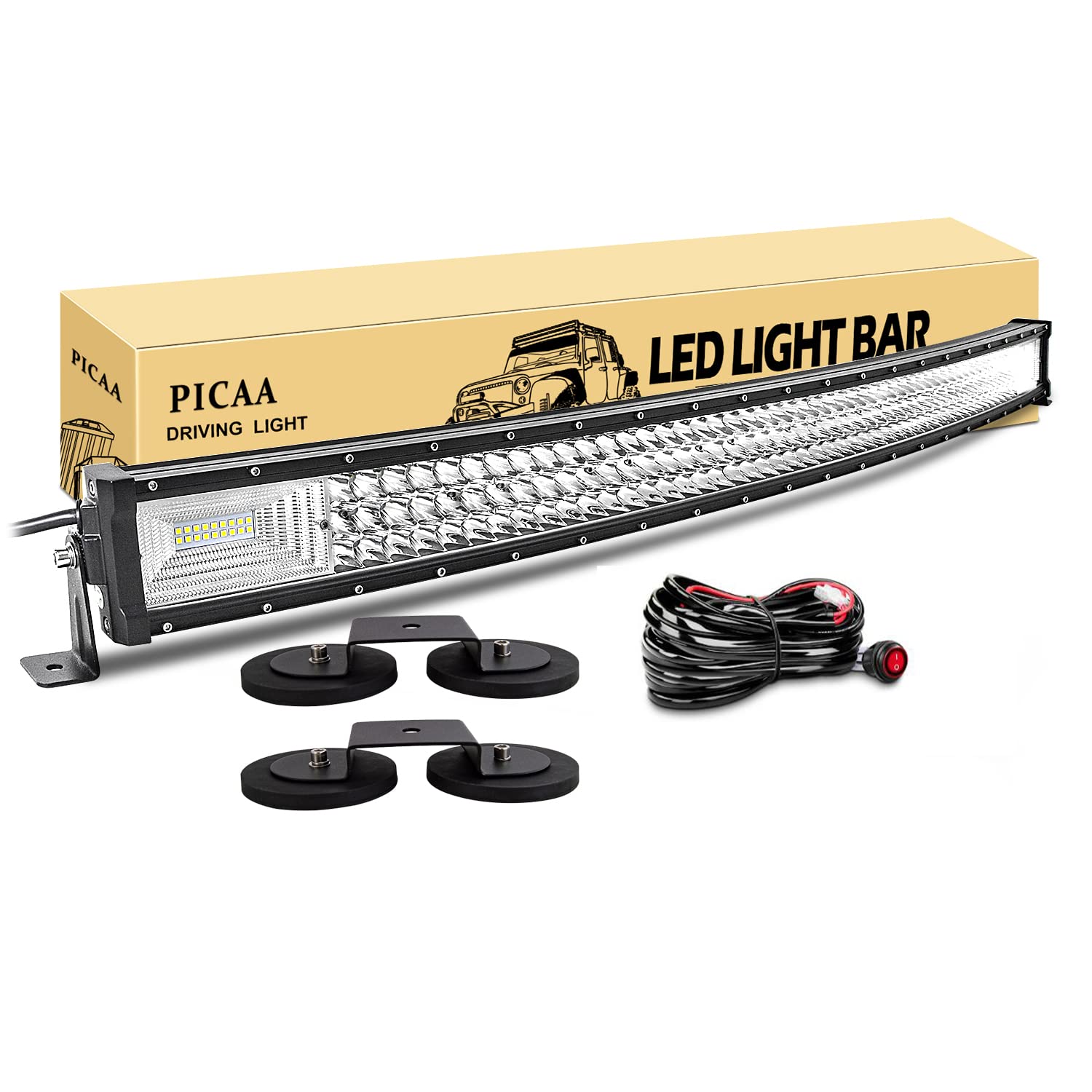 PICAA LED Lichtleiste, gebogene 42 Zoll 104 cm Lichtleiste mit drei Reihen von LED-Lichtern, 540W LED Arbeitsleuchten mit magnetischer Halterung (B) für Off-Road 4WD, SUVs, ATVs, UTVs, Lastwagen von PICAA