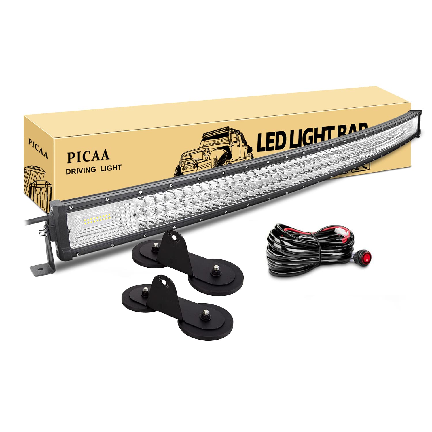 PICAA LED Lichtleiste, gebogene 50 Zoll 125 cm Lichtleiste mit drei Reihen von LED-Lichtern, 648W LED Arbeitsleuchten mit magnetischer Halterung (A) für Off-Road 4WD, SUVs, ATVs, UTVs, Lastwagen von PICAA