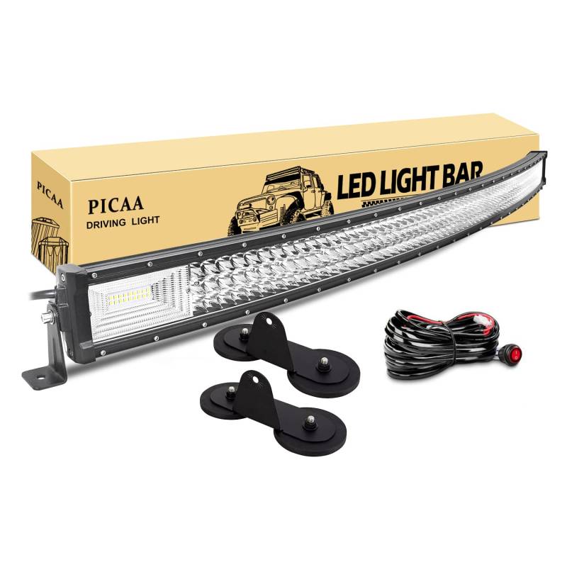 PICAA LED Lichtleiste, gebogene 52 Zoll 130 cm Lichtleiste mit drei Reihen von LED-Lichtern, 675W LED Arbeitsleuchten mit magnetischer Halterung (A) für Off-Road 4WD, SUVs, ATVs, UTVs, Lastwagen von PICAA