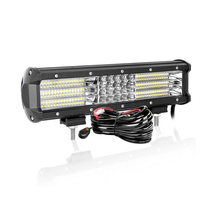 PICAA LED Lichtleiste 9D Vier Reihen Led Arbeitsscheinwerfer Bar 12 Zoll 31CM 330W Led Lichtbalken 12V Spot Flutlicht Kombination LED Arbeit Licht Bar Mit Kabelbaum für SUV Offroad ATV UTV 4x4 Auto von PICAA