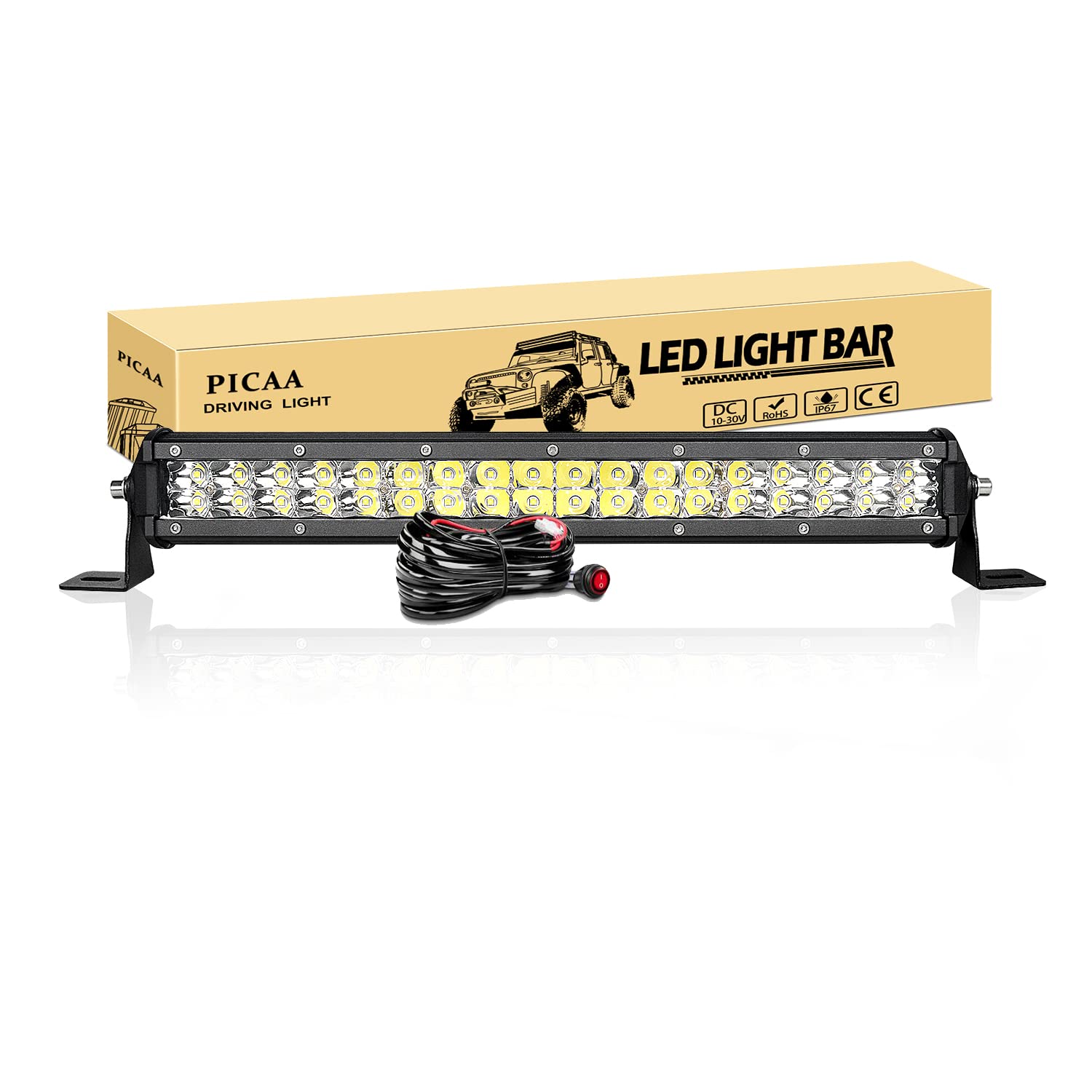 PICAA Led Arbeitsscheinwerfer, 15 Zoll 38CM 108W Led Lichtbalken, mit 12V Kabel, 6000K Slim Led Zusatzscheinwerfer Bar Spot LED Arbeit Licht Bar für SUV Offroad ATV UTV Traktor 4x4 Auto von PICAA