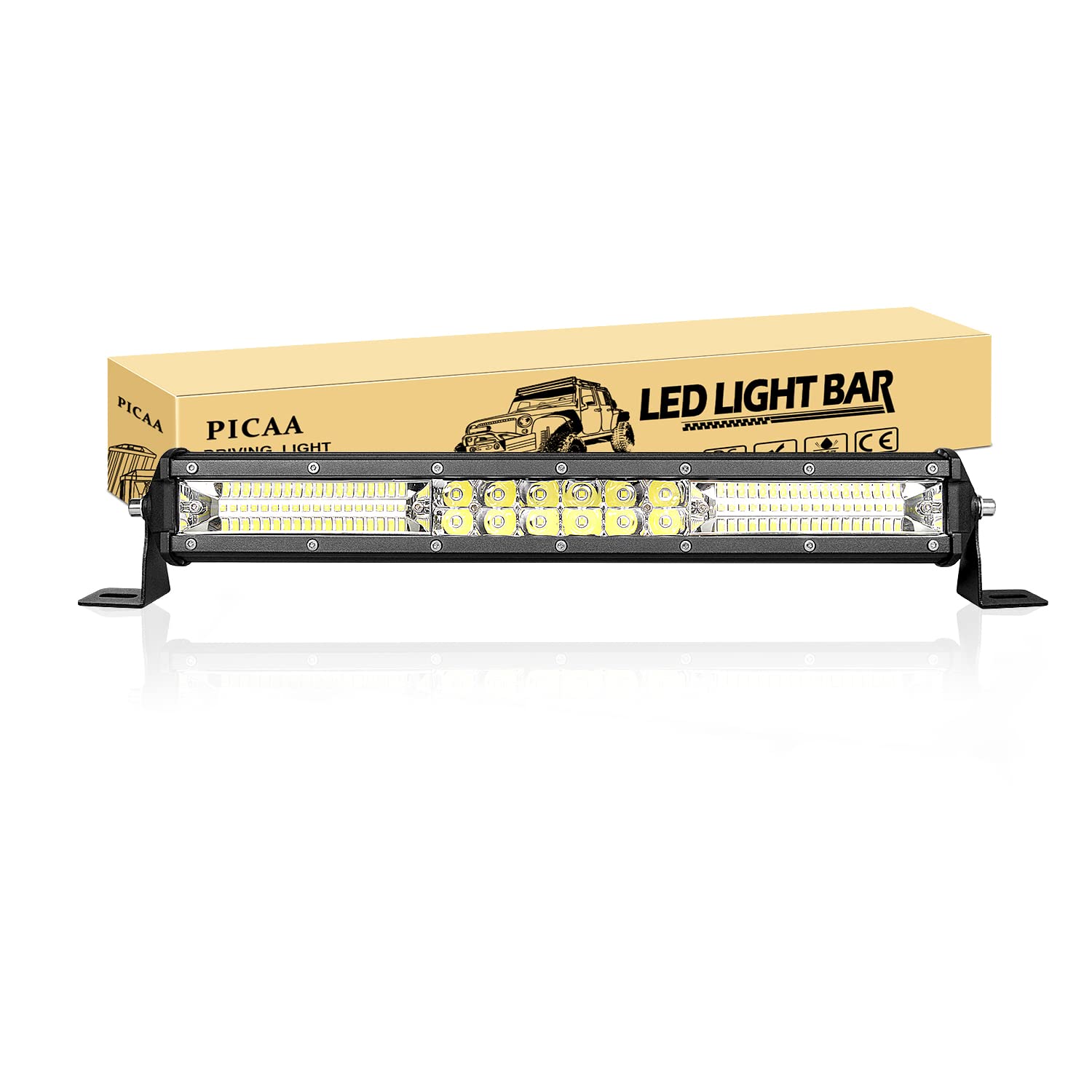 PICAA Led Arbeitsscheinwerfer, 15 Zoll 38CM 144W 7D Led Lichtbalken, 12V Slim Spot Flutlicht Kombination Led Zusatzscheinwerfer Bar LED Arbeit Licht Bar für SUV Offroad ATV UTV Traktor 4x4 Auto von PICAA