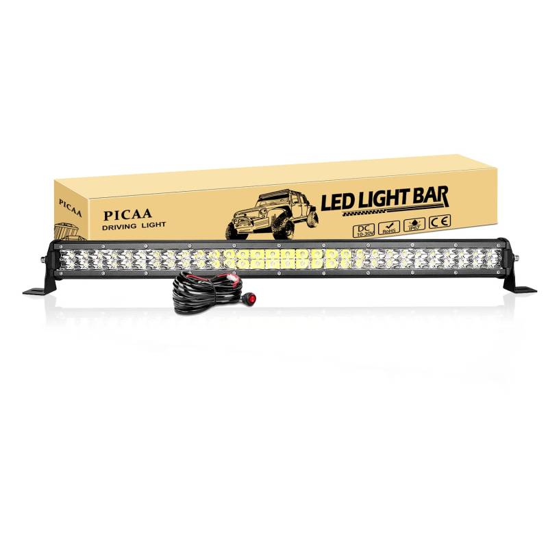 PICAA Led Arbeitsscheinwerfer, 24 Zoll 61CM 180W Led Lichtbalken, mit 12V Kabel, 6000K Slim Led Zusatzscheinwerfer Bar Spot LED Arbeit Licht Bar für SUV Offroad ATV UTV Traktor 4x4 Auto von PICAA