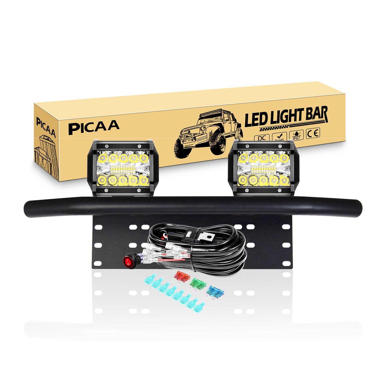 PICAA Led Arbeitsscheinwerfer, 2X4 Zoll 10CM 60W Led arbeitslicht, offroad Led Lichtbalken mit Kennzeichenhalter,6000K Led Zusatzscheinwerfer,8DLED Arbeit Licht für SUV Offroad ATV UTV Traktor 4x4 von PICAA