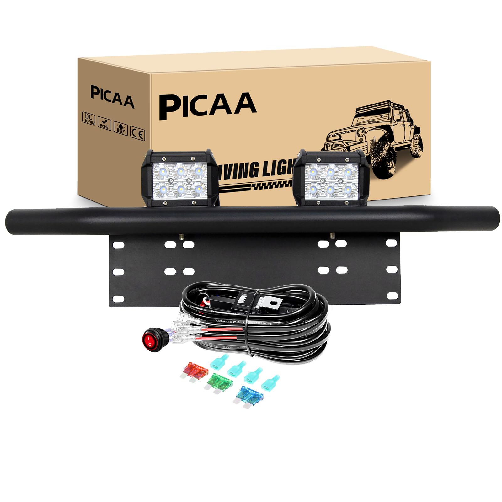 PICAA Led Arbeitsscheinwerfer, 2X4 Zoll 18W Flood Led arbeitslicht, Offroad Led Lichtbalken mit Kennzeichenhalter,6000K Led Zusatzscheinwerfer,8DLED Arbeit Licht für SUV Offroad ATV UTV Traktor 4x4 von PICAA