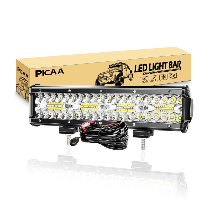 PICAA Led Arbeitsscheinwerfer 12 Zoll 30.4CM 240W Led Lichtbalken 12V Mit Kabelbaum Led Zusatzscheinwerfer Bar Spot Flutlicht Kombination LED Arbeit Licht Bar für SUV Offroad ATV UTV Traktor 4x4 Auto von PICAA