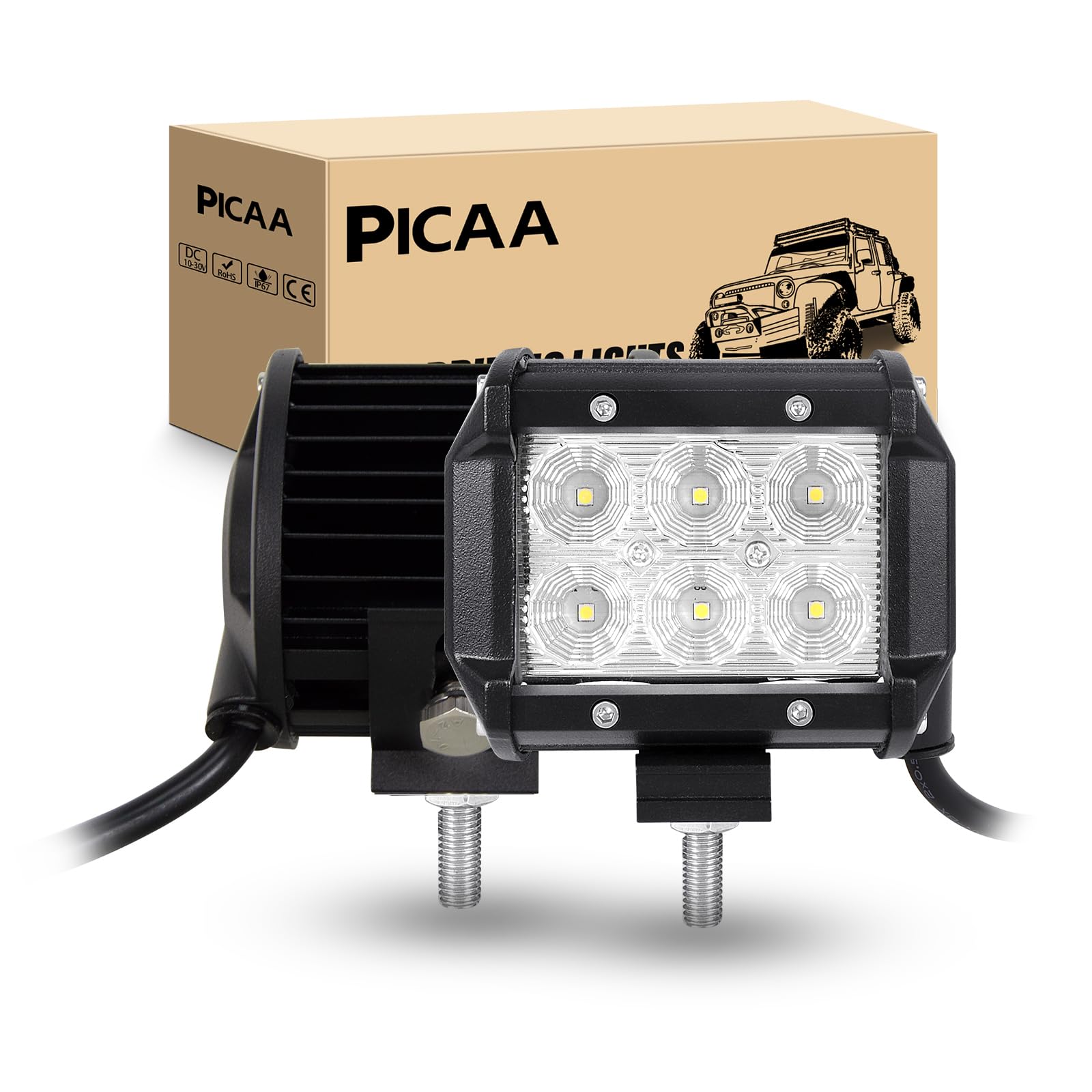 PICAA Led Arbeitsscheinwerfer 12V 24V, 2X4 Zoll 18W Flood Led arbeitslicht, offroad Led Lichtbalken,6000K Led Zusatzscheinwerfer,Drei Reihen LED Arbeit Licht für SUV Offroad ATV UTV Traktor 4x4 von PICAA