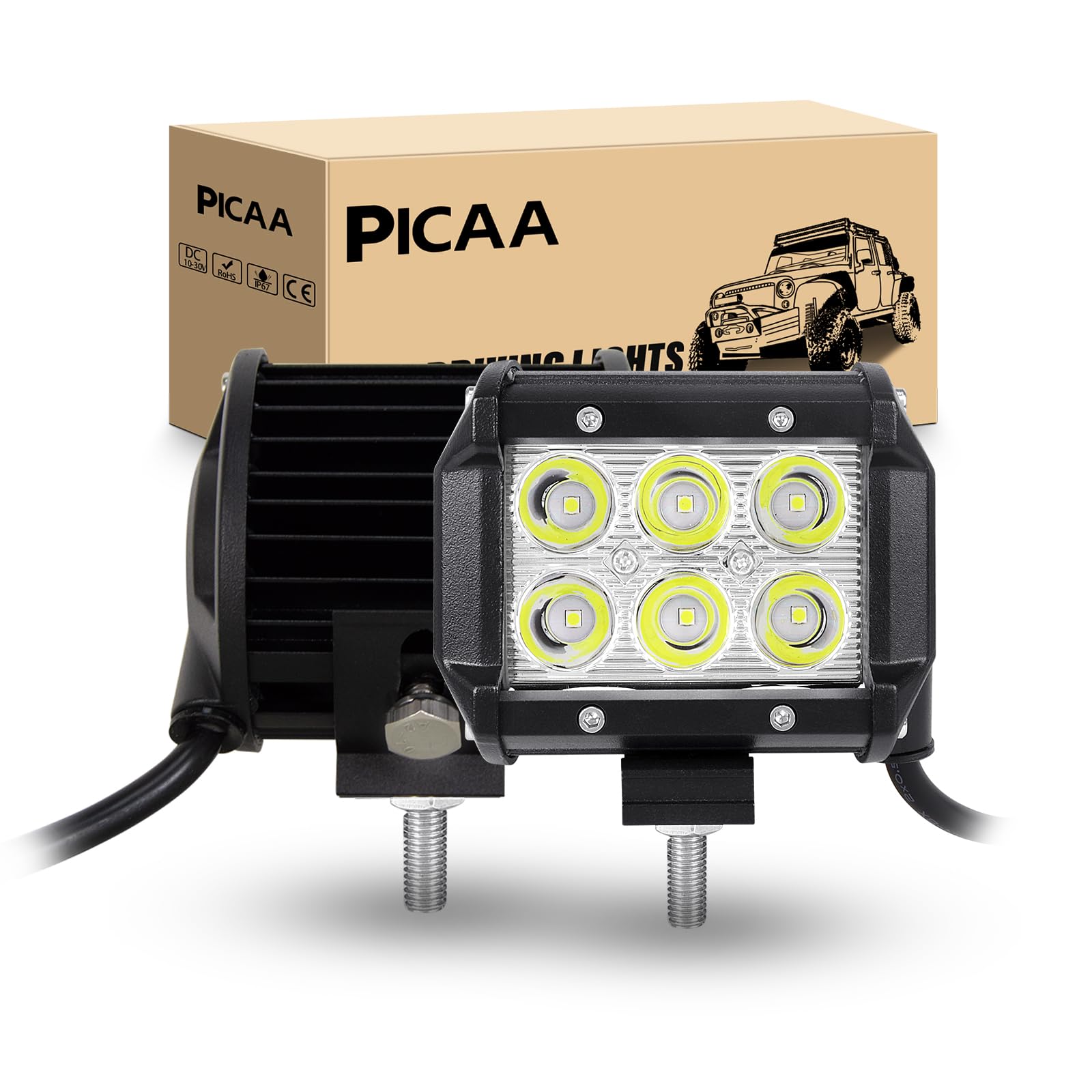 PICAA Led Arbeitsscheinwerfer 12V 24V, 2X4 Zoll 18W Spot Led arbeitslicht, offroad Led Lichtbalken,6000K Led Zusatzscheinwerfer,Drei Reihen LED Arbeit Licht für SUV Offroad ATV UTV Traktor 4x4 von PICAA