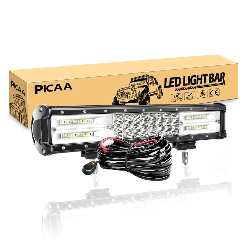 PICAA Led Arbeitsscheinwerfer 15 Zoll 38CM 216W Led Lichtbalken 12V Mit Kabelbaum Led Zusatzscheinwerfer Bar Spot Flutlicht Kombination LED Arbeit Licht Bar für SUV Offroad ATV UTV Traktor 4x4 Auto von PICAA