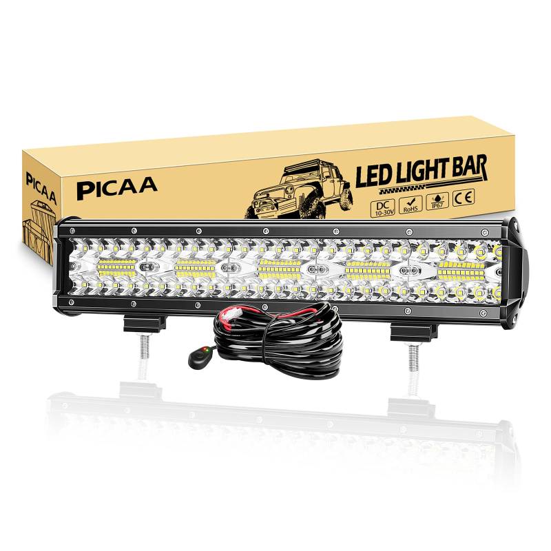 PICAA Led Arbeitsscheinwerfer 15 Zoll 38CM 300W Led Lichtbalken 12V Mit Kabelbaum Led Zusatzscheinwerfer Bar Spot Flutlicht Kombination LED Arbeit Licht Bar für SUV Offroad ATV UTV Traktor 4x4 Auto von PICAA