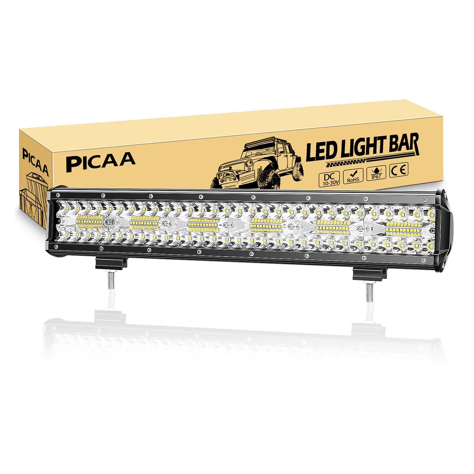 PICAA Led Arbeitsscheinwerfer 17 Zoll 46 CM 360W 8D Led Lichtbalken 12V 24V 6000K Led Zusatzscheinwerfer Bar Spot Flutlicht Kombination LED Arbeit Licht Bar für SUV Offroad ATV UTV Traktor 4x4 Auto von PICAA