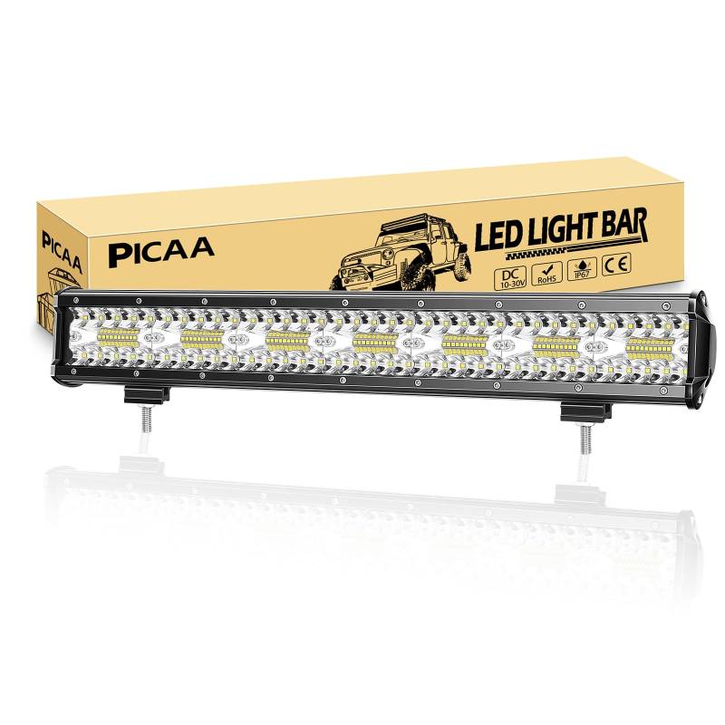 PICAA Led Arbeitsscheinwerfer 20 Zoll 51 CM 420W 8D Led Lichtbalken 12V 24V 6000K Led Zusatzscheinwerfer Bar Spot Flutlicht Kombination LED Arbeit Licht Bar für SUV Offroad ATV UTV Traktor 4x4 Auto von PICAA