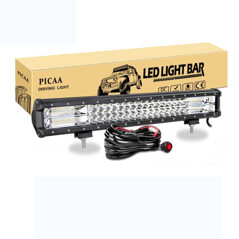 PICAA Led Arbeitsscheinwerfer 20 Zoll 52CM 288W Led Lichtbalken 12V, Led Zusatzscheinwerfer Bar Spot Flutlicht Kombination für SUV Offroad ATV UTV Traktor 4x4 Auto Bernstein Weiß 3000K 6000K von PICAA