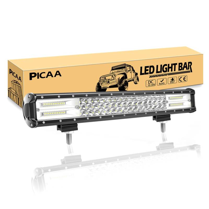 PICAA Led Arbeitsscheinwerfer 20 Zoll 52CM 288W Led Lichtbalken 12V 24V 6000K Led Zusatzscheinwerfer Bar Spot Flutlicht Kombination LED Arbeit Licht Bar für SUV Offroad ATV UTV Traktor 4x4 Auto von PICAA