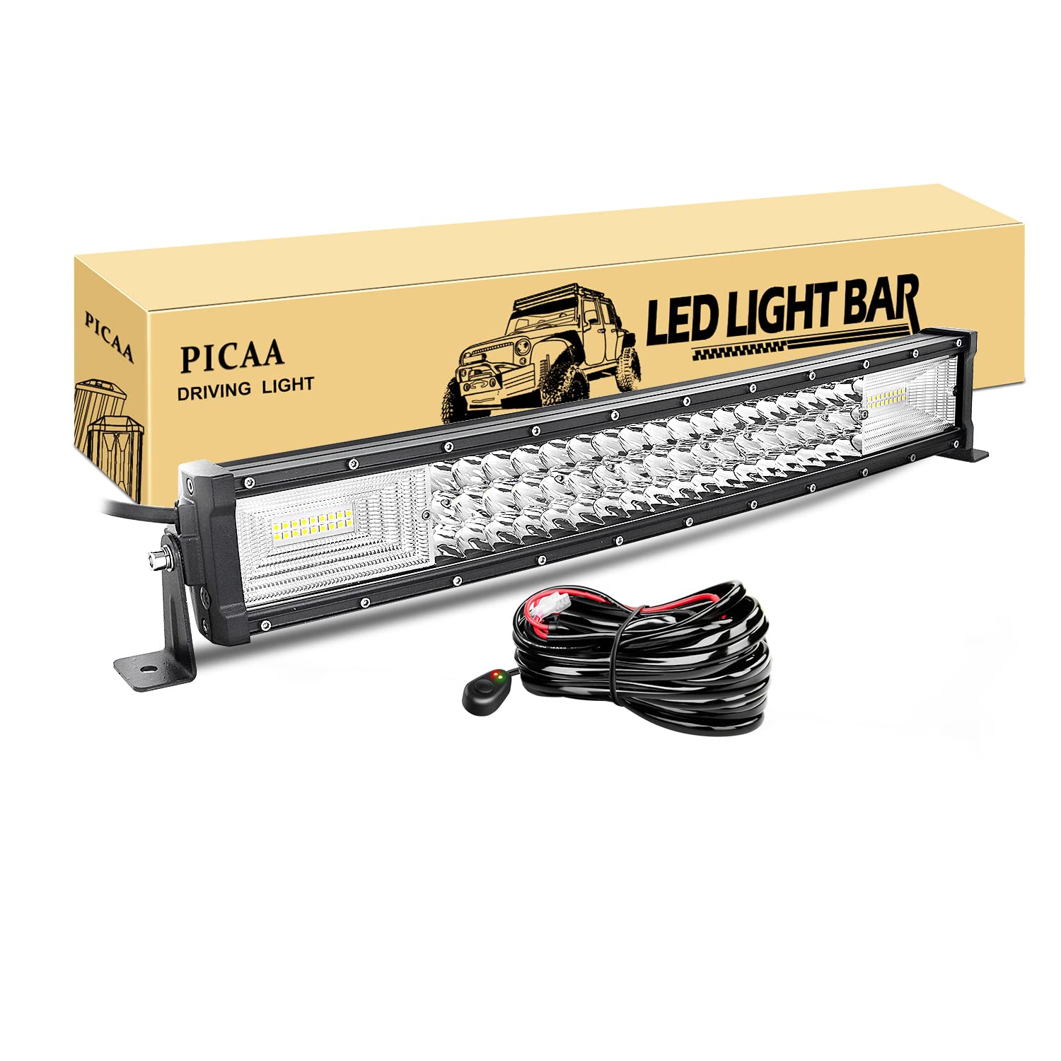 PICAA Led Arbeitsscheinwerfer 22 Zoll 53CM 270W Gewolbt Led Lichtbalken 12V 24V Gewolbt Drei Reihen Led Zusatzscheinwerfer Bar LED Arbeit Licht Bar für SUV Offroad ATV UTV Traktor 4x4 Auto von PICAA