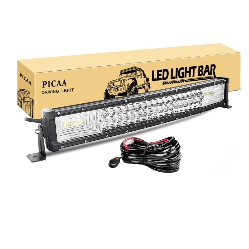 PICAA Led Arbeitsscheinwerfer 22 Zoll 53CM 270W Gewolbt Led Lichtbalken 12V 24V Gewolbt Drei Reihen Led Zusatzscheinwerfer Bar LED Arbeit Licht Bar für SUV Offroad ATV UTV Traktor 4x4 Auto von PICAA