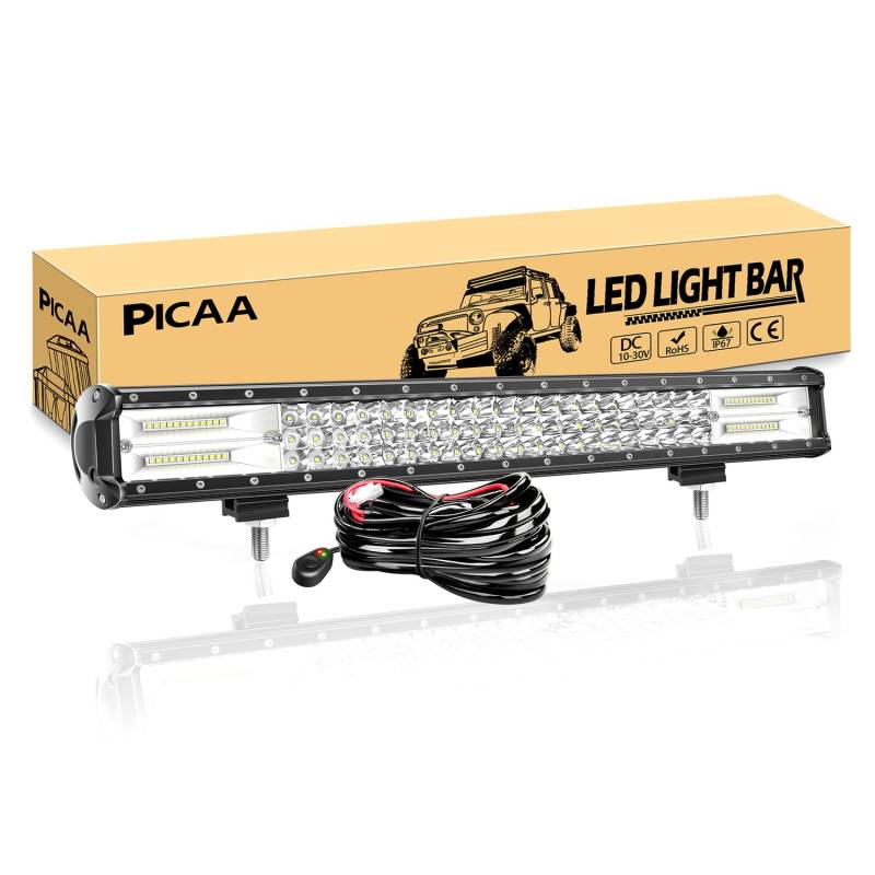 PICAA Led Arbeitsscheinwerfer 23 Zoll 59CM 324W Led Lichtbalken 12V Mit Kabelbaum Led Zusatzscheinwerfer Bar Spot Flutlicht Kombination LED Arbeit Licht Bar für SUV Offroad ATV UTV Traktor 4x4 Auto von PICAA