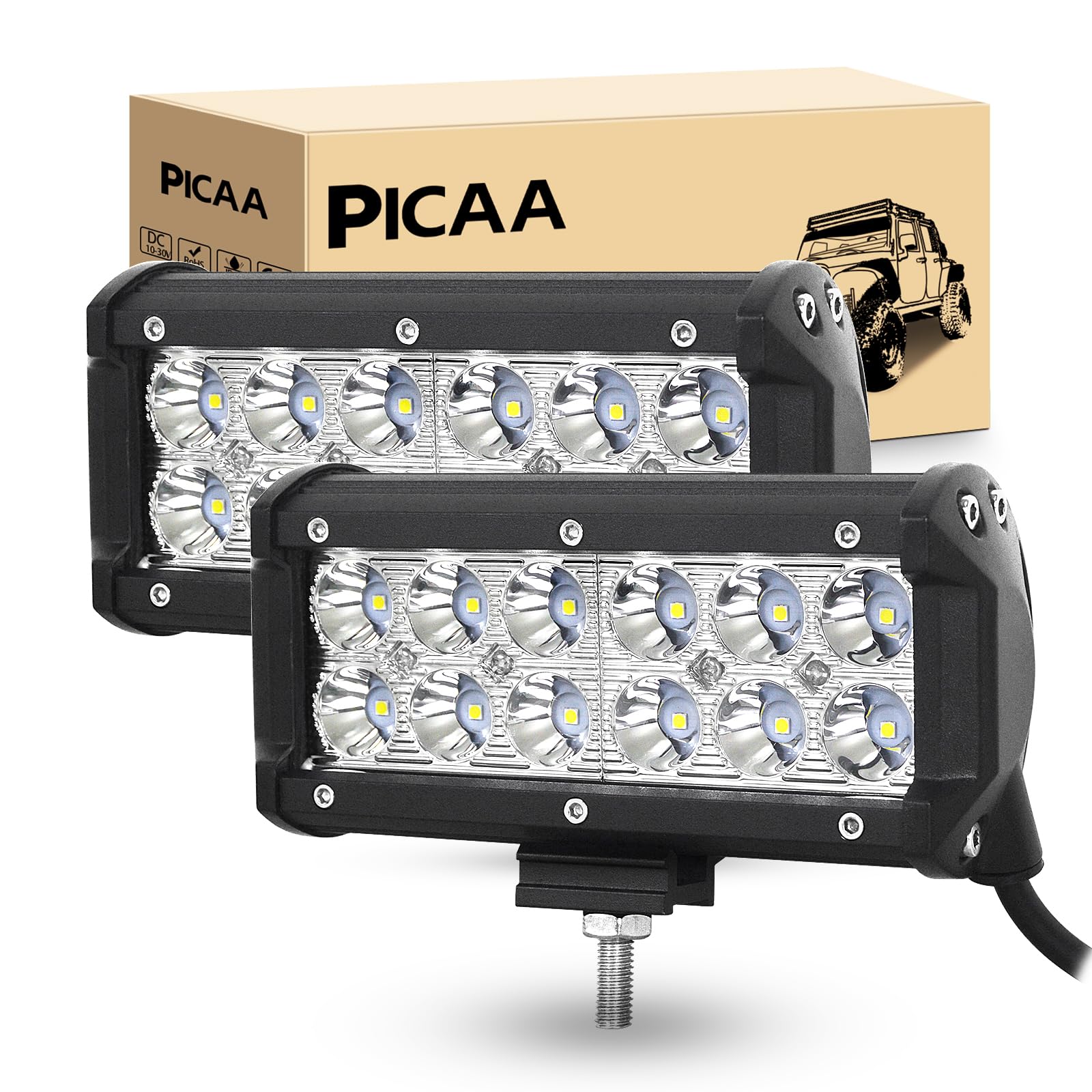 PICAA Led Arbeitsscheinwerfer 2X 6.5 Zoll 36W 16.5CM Led Lichtbalken 12V 24V 6000K Led Zusatzscheinwerfer Bar Spot LED Arbeit Licht Bar für SUV Offroad ATV UTV Traktor 4x4 Auto von PICAA