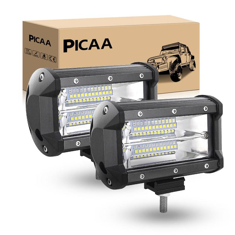 PICAA Led Arbeitsscheinwerfer 2X5 Zoll 13.5 CM 72W 7D Led Lichtbalken 12V 24V 6000K Led Zusatzscheinwerfer Bar Flood LED Arbeit Licht Bar für SUV Offroad ATV UTV Traktor 4x4 Auto von PICAA